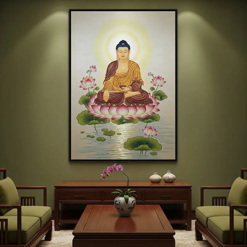 66. Tranh Phật đức Phật tọa thiền trên hoa sen