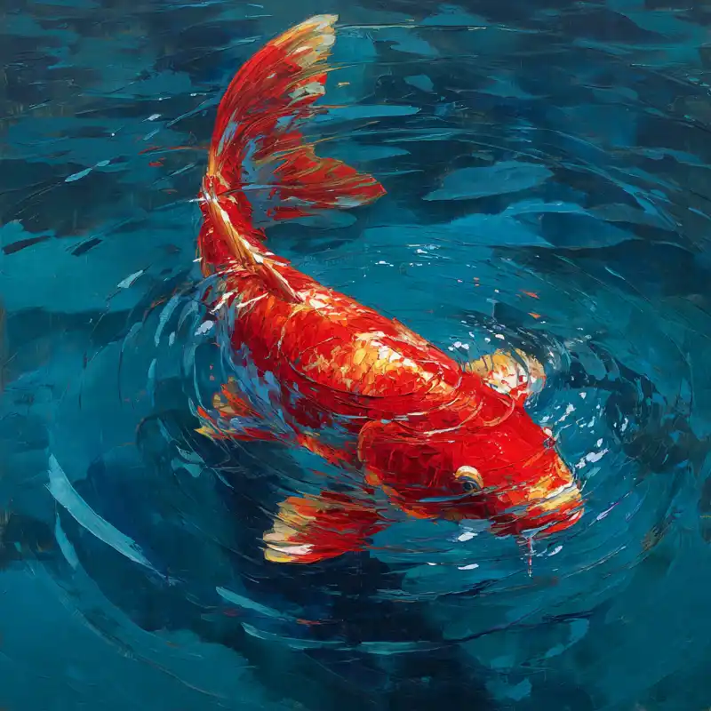 Tranh Cá Chép Cá Chép đỏ bơi giữa gợn sóng