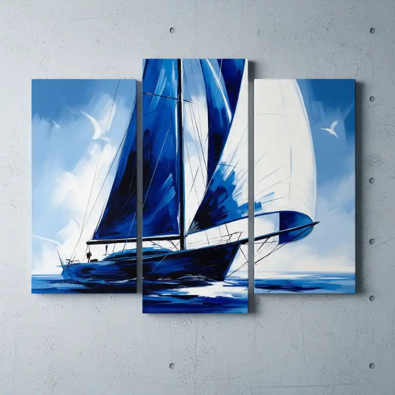Tranh Thuận Buồm Xuôi Gió bộ ba tranh thuyền buồm xanh