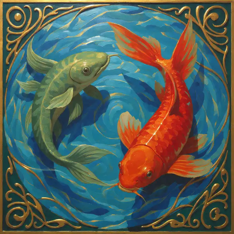 Tranh Cá Chép đôi Cá Chép vàng xanh hài hòa