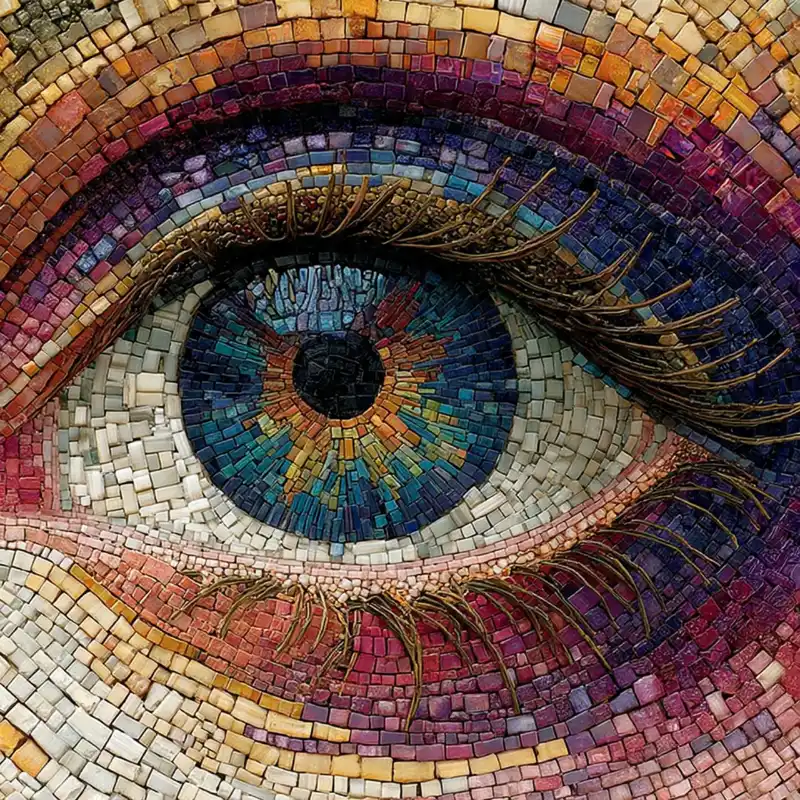 Tranh mosaic mắt nhiều màu sắc từ mảnh ghép