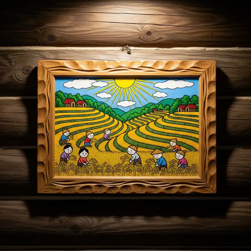 98+ Tranh ruộng bậc thang mùa lúa chín - Ý nghĩa phong thủy 38 Tranh ruộng bậc thang mùa lúa chín nông dân gặt lúa trên ruộng vàng