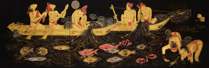 Bức "Đánh cá đêm trăng" (1938) của Lê Phổ, mang phong vị Á Đông tinh tế, kết hợp kỹ thuật châu Âu