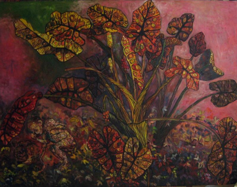 Tranh Dọc Mùng bằng chất liệu sơn dầu