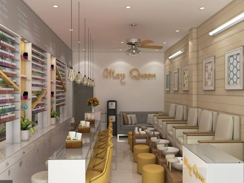 Kết hợp ánh sáng và phụ kiện decor tiệm nail