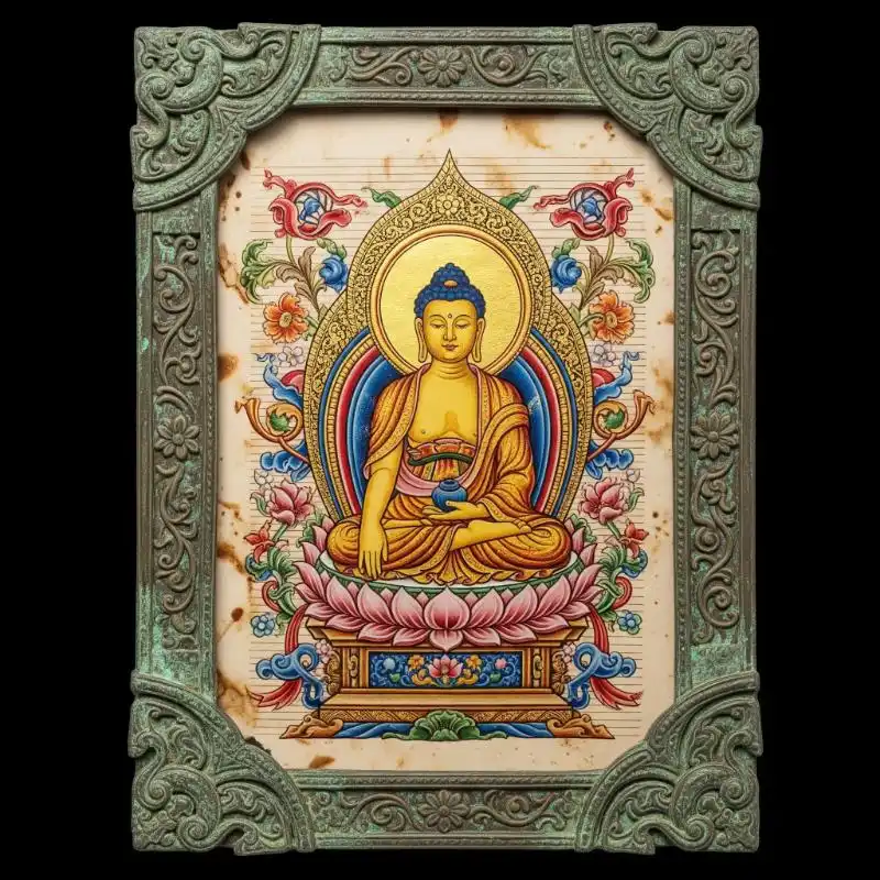 Tranh Phật 45. Tranh Phật Thích Ca Mâu Ni cổ điển trên giấy cũ.