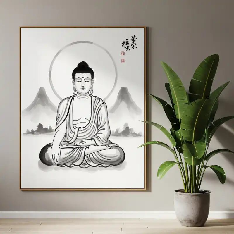 Tranh Phật 13. Tranh Phật vẽ theo phong cách thủy mặc Trung Hoa.