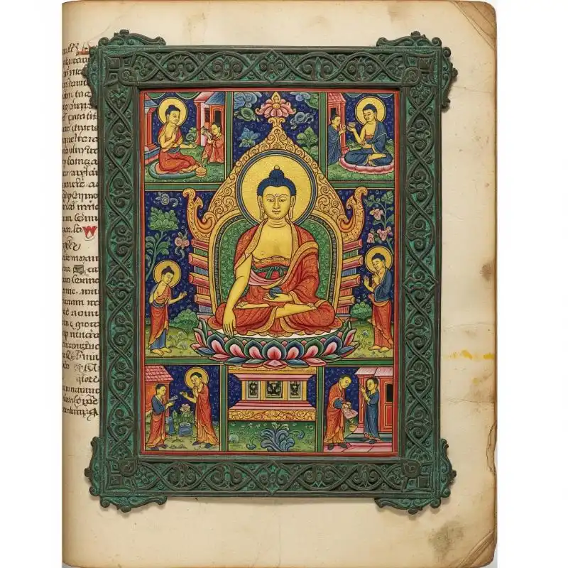Tranh Phật 51. Tranh Phật minh họa cuộc đời Đức Phật theo lối vẽ cổ.