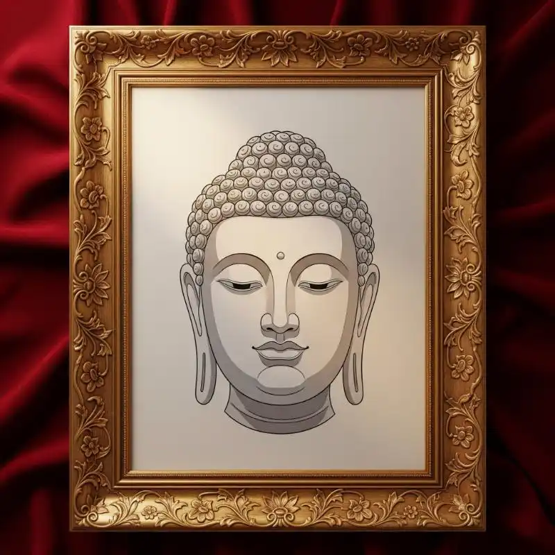 Tranh Phật 35. Bản vẽ Tranh Phật trong khung ảnh vàng sang trọng.