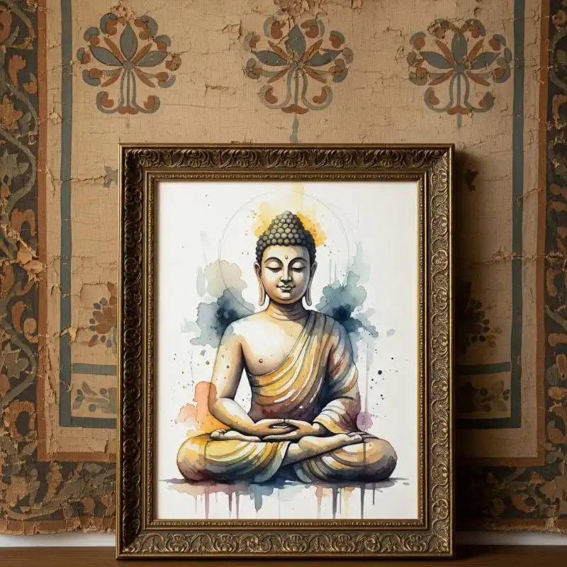 Tranh Phật 53. Tranh Phật màu nước nghệ thuật với hiệu ứng loang màu.