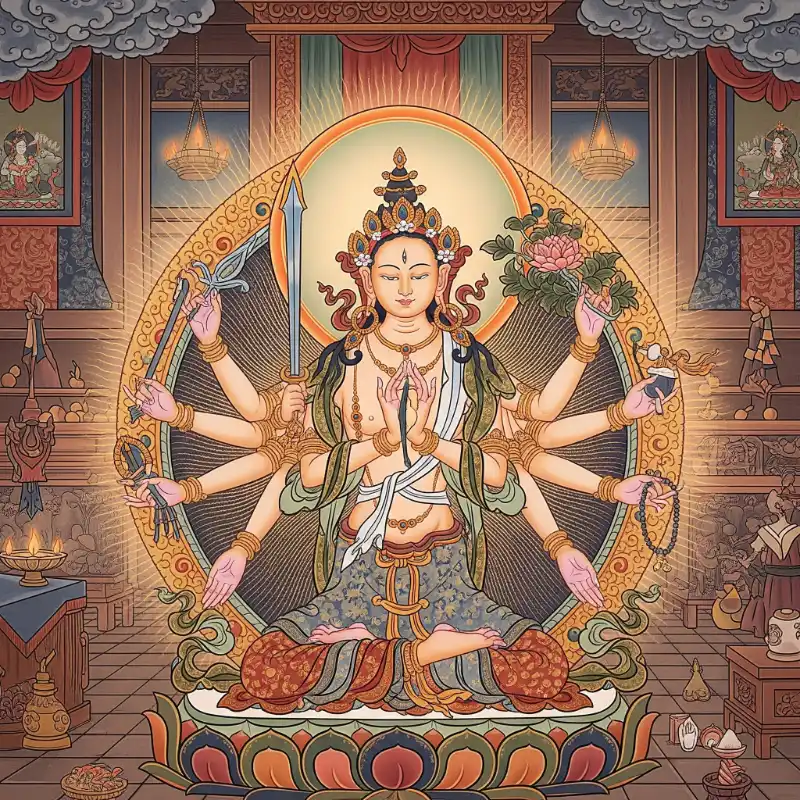 Tranh Phật 19. Tranh Phật Quan Âm nghìn tay nghìn mắt chi tiết tinh xảo.