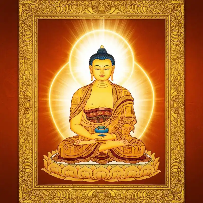 Tranh Phật 57. Tranh Phật A Di Đà tỏa hào quang kép.
