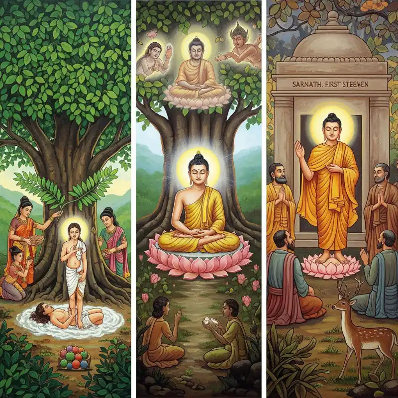 Tranh Phật 22. Bộ ba Tranh Phật kể lại cuộc đời Đức Phật Thích Ca.