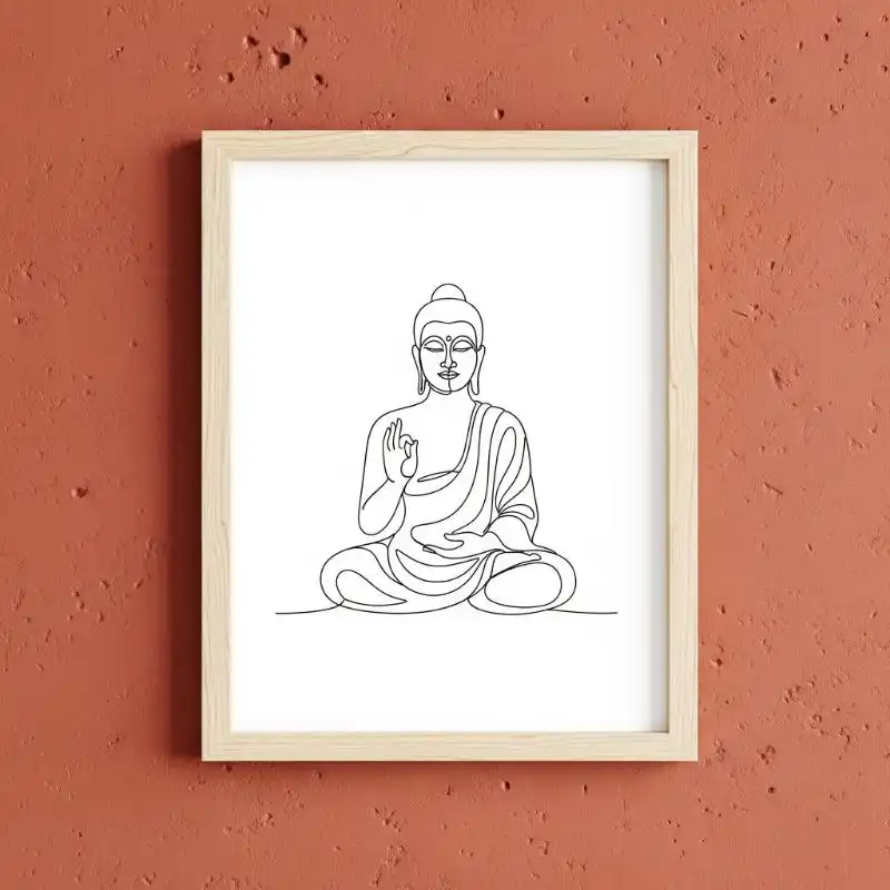 Tranh Phật 59. Tranh Phật ngồi thiền vẽ một nét liên tục.