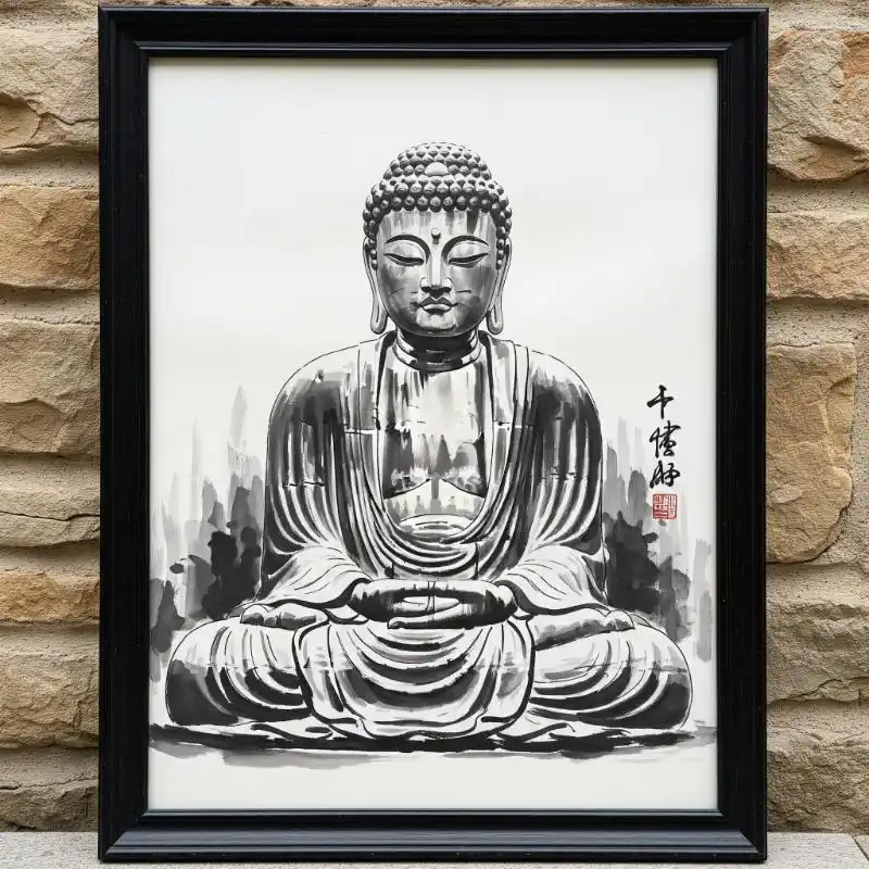 Tranh Phật 60. Tranh Phật Đại Phật Kamakura vẽ theo phong cách thủy mặc.