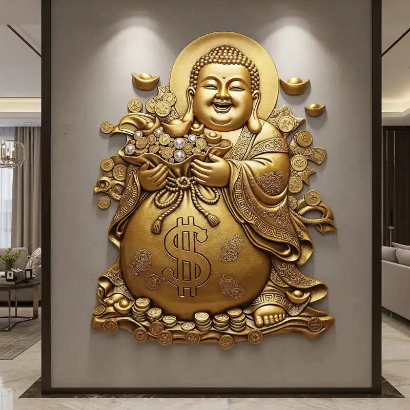 Tranh Phật 25. Tranh Phật Di Lặc mạ vàng mang lại may mắn, thịnh vượng.