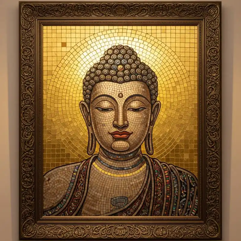 Tranh Phật 39. Tranh Phật A Di Đà ghép mảnh mosaic vàng.