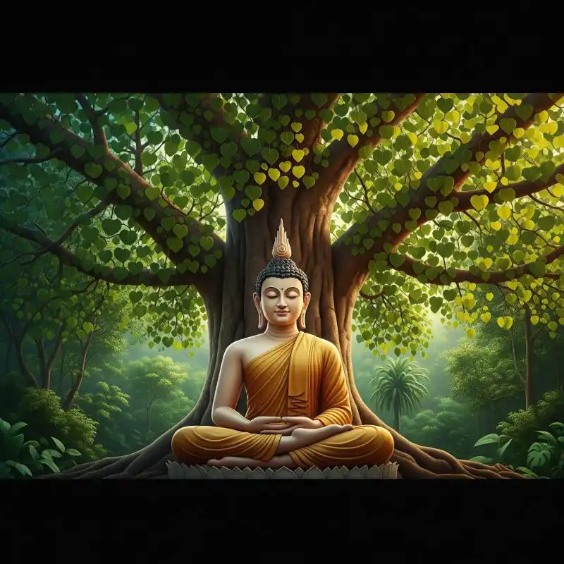 Tranh Phật 40. Tranh Phật Thích Ca Mâu Ni ngồi thiền dưới cội Bồ Đề.