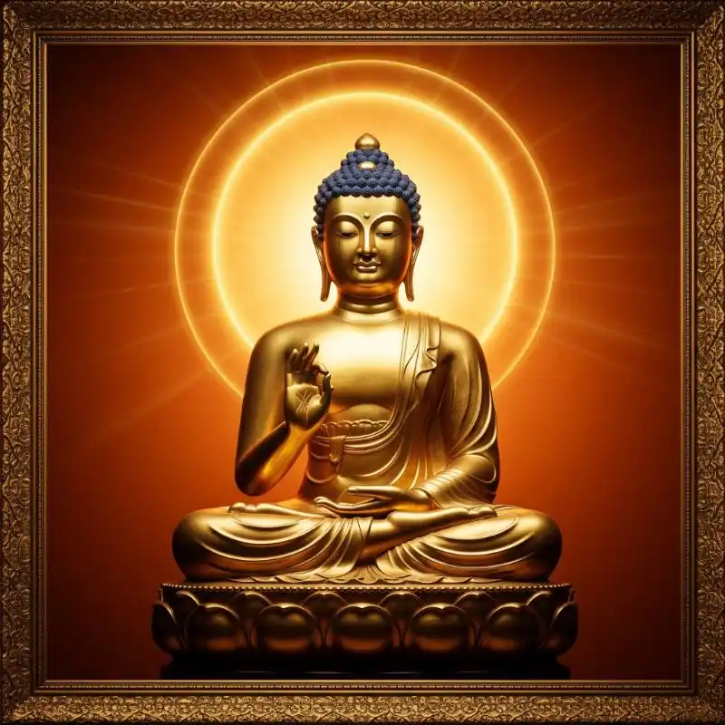 Tranh Phật 42. Tranh tượng Phật vàng trong tư thế chuyển pháp luân.