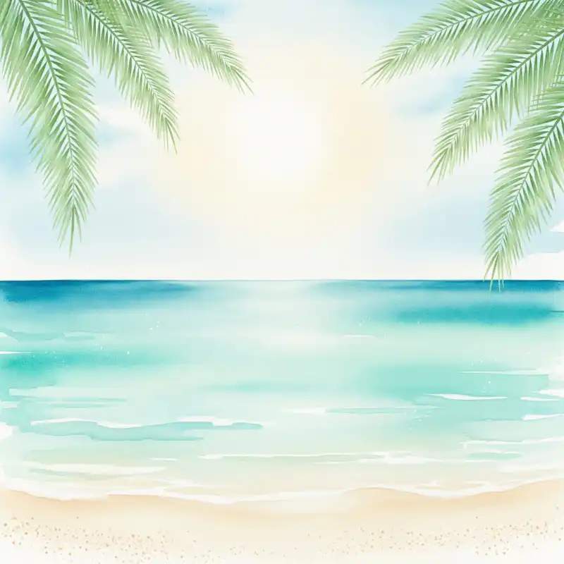 Tranh phong cảnh biển nhiệt đới thư thái vẽ theo phong cách màu nước trong trẻo.