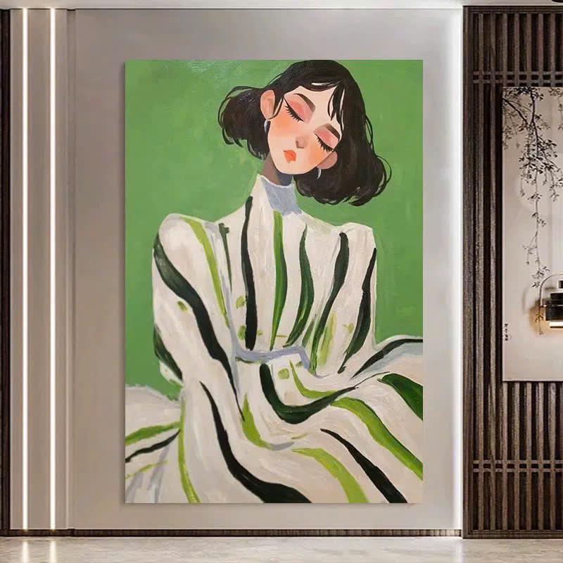Tranh chân dung hiện đại với phong cách tối giản và đường nét mạnh mẽ, thể hiện cá tính riêng