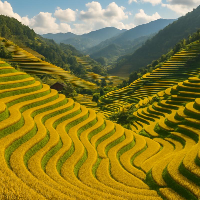 98+ Tranh ruộng bậc thang mùa lúa chín - Ý nghĩa phong thủy 2 Tranh ruộng bậc thang mùa lúa chín