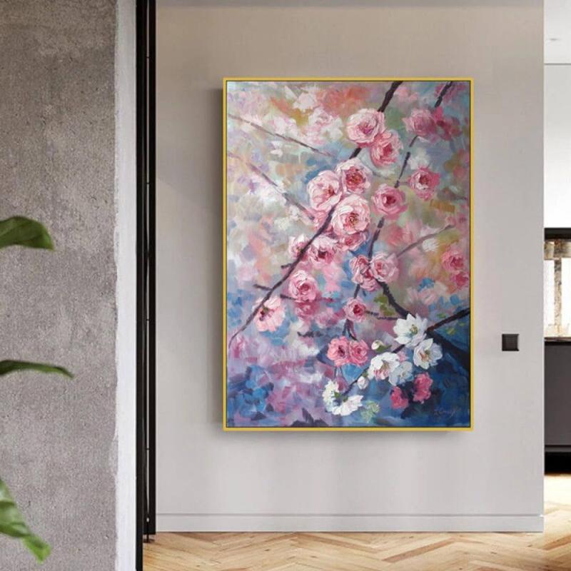 Tranh hoa đào cho sảnh lớn