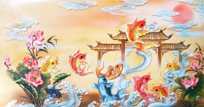 Tranh cá chép hóa rồng giúp mỗi thành viên luôn giữ vững niềm tin, khát vọng và ý chí vượt khó trong học tập, kinh doanh và cuộc sống