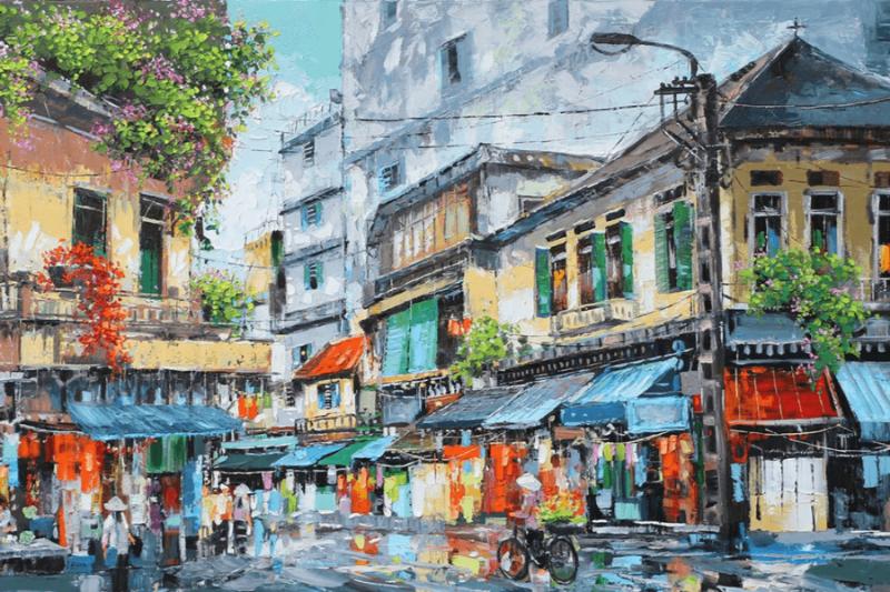 Tranh sơn dầu Hà Nội cổ kính, hoài niệm, đậm chất văn hóa
