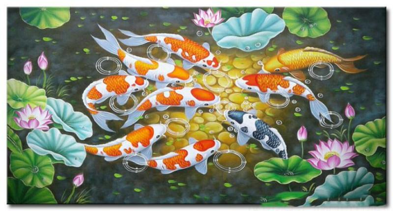 Tranh cá chép hoa sen tượng trưng cho ý chí, nghị lực và sự thăng tiến