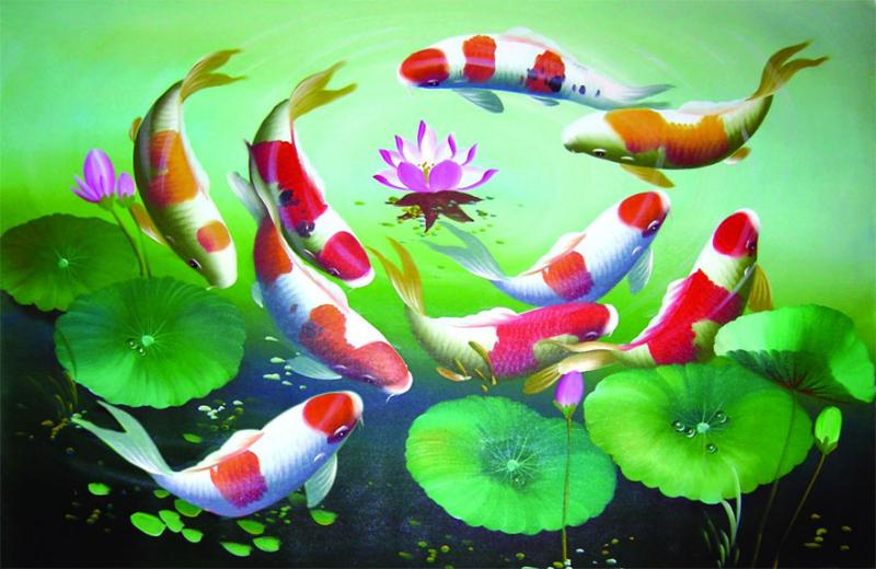Nên treo tranh cá chép hoa sen ở hướng đông, hướng bắc