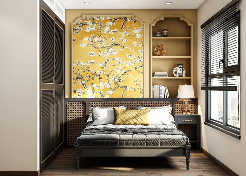 Tranh Indochine phòng ngủ với màu sắc nhẹ nhàng và tối giản chi tiết