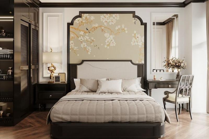 Tranh indochine tông trầm giúp không gian thanh lịch và trang nhã