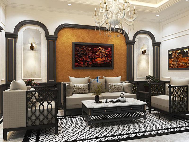 Tranh kính nghệ thuật phong cách Indochine tạo điểm nhấn cho căn phòng