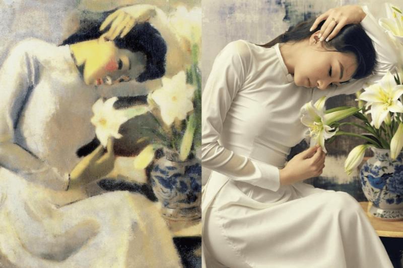 Tranh thiếu nữ bên Hoa Huệ