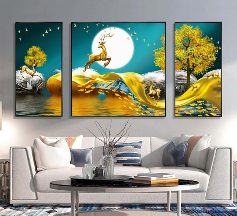 Tranh tráng gương Hươu Nai Tài Lộc