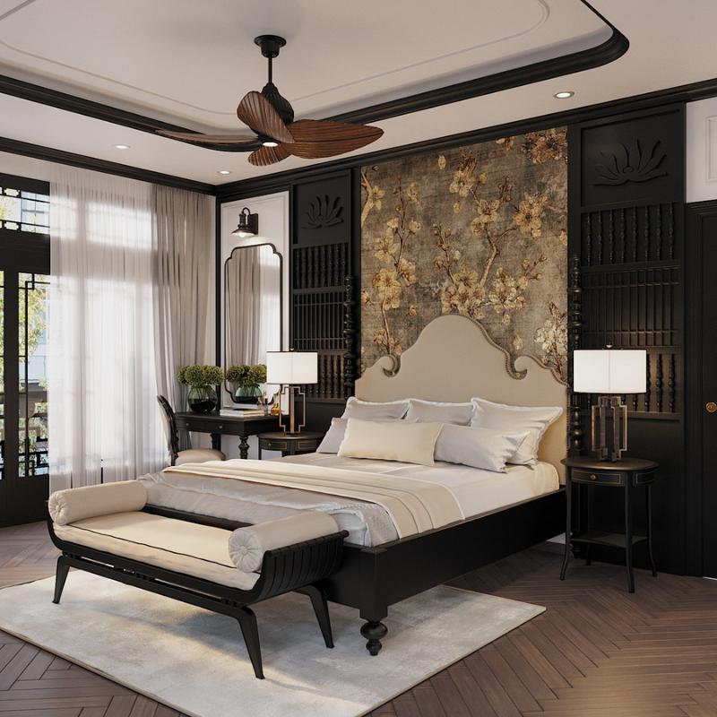 Tranh dán tường phòng ngủ phong cách Indochine