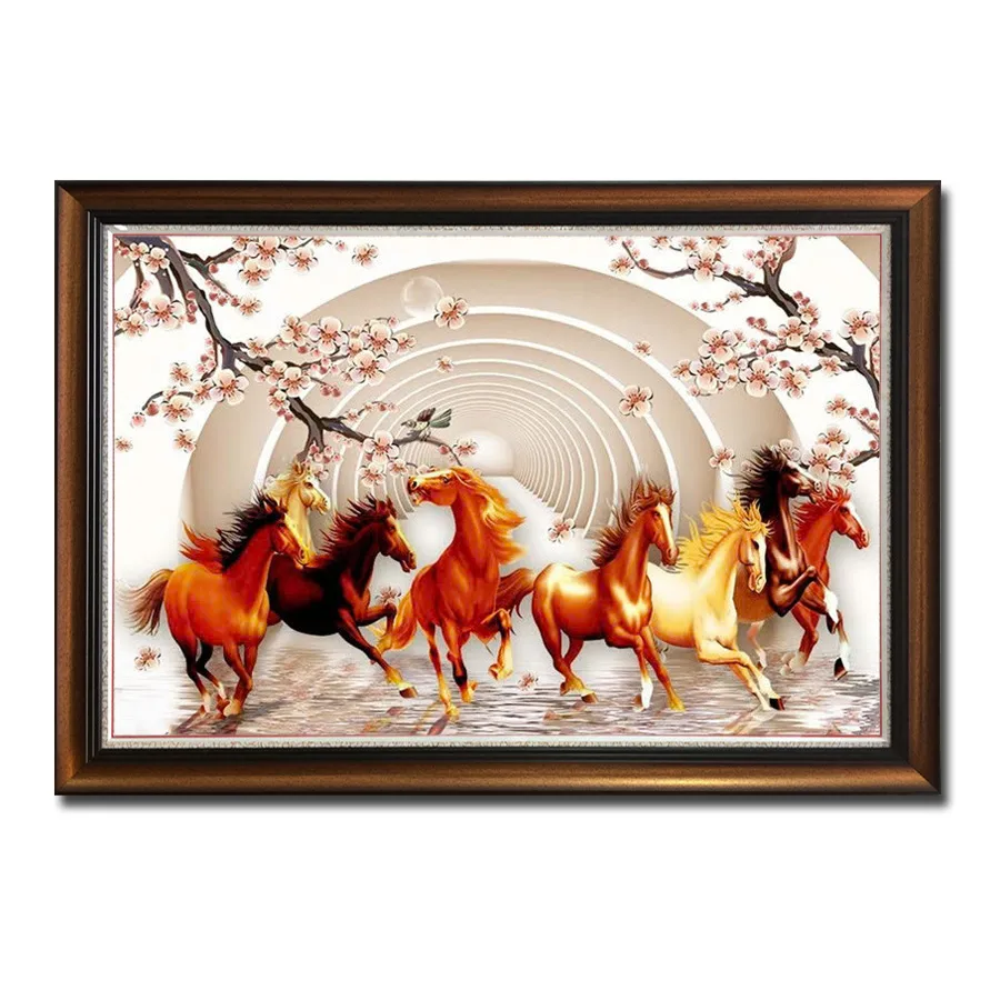 Tranh Ngựa kết hợp hoa Đào - Khởi đầu sung túc