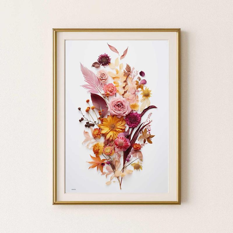 Tranh hoa khô với tông màu ấm áp gợi mở ý tưởng trang trí mới lạ, giúp không gian tràn đầy cảm xúc