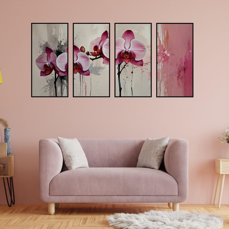 Bộ 4 bức tranh hoa lan treo tường mang vẻ đẹp thanh cao, trang nhã