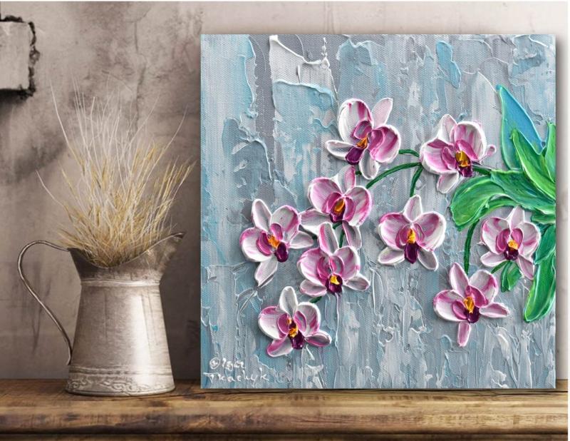 Tranh hoa lan 3D hiện đại, nghệ thuật vẽ nổi tinh xảo