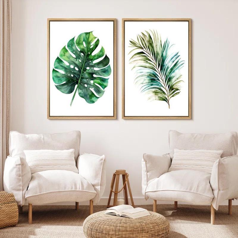 Tranh lá Monstera treo tường, biểu tượng của sự phát triển và sung túc, phổ biến trong không gian trẻ trung hiện đại