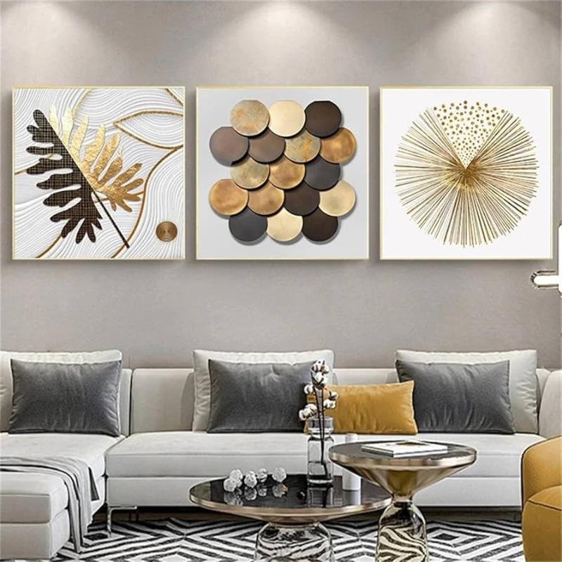 Tranh lá nghệ thuật trừu tượng kết hợp chất liệu ánh kim, tạo hiệu ứng sang trọng và ấn tượng