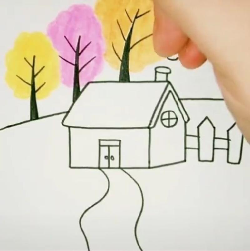 Hướng dẫn in và tô màu tranh phong cảnh