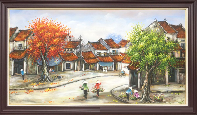 Tranh phố cổ Hà Nội vẽ các gánh hàng rong