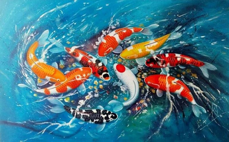 Bức "Cửu Ngư Quần Hội" nổi tiếng, biểu tượng cho phúc lộc hội tụ, trường tồn và thịnh vượng vĩnh cửu