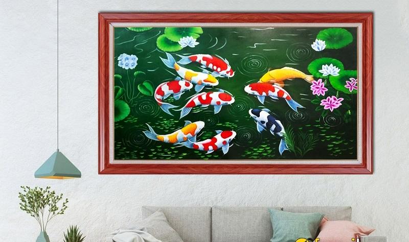 Tranh cá chép hoa sen hợp với người mệnh Thủy và Mộc