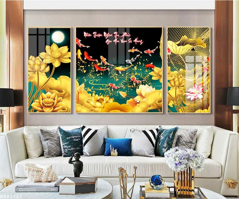 Tranh cá chép hoa sen vàng mang đến sự hài hòa và vượng khí cho ngôi nhà