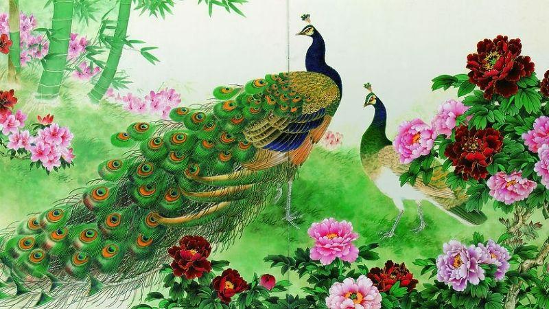 Tranh Chim Công tăng tính thẩm mỹ cho không gian