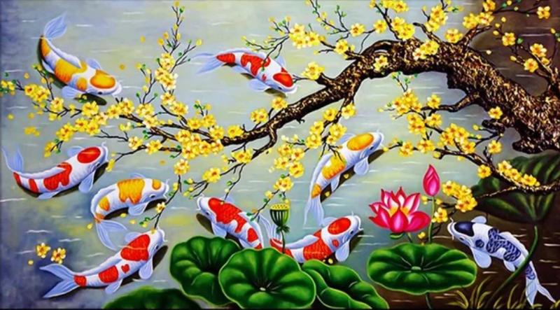 Tranh Cửu Ngư Quần Hội biểu tượng viên mãn và trường tồn